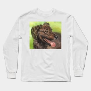 Painting of a Brown Brindle Long Hair Dutch Shepherd with its Tongue Out Long Sleeve T-Shirt